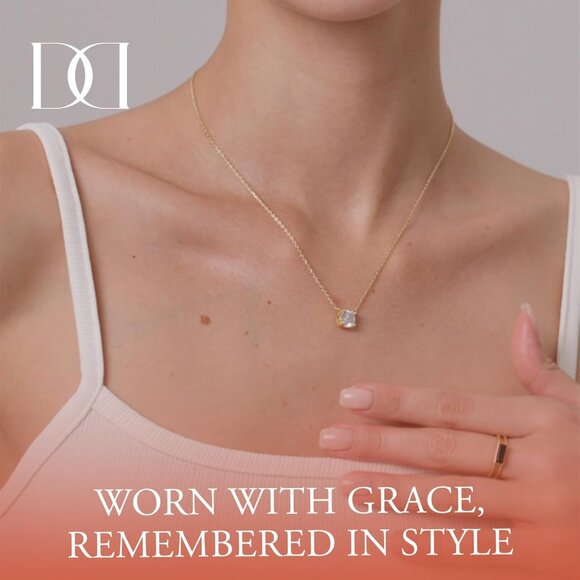 Yellow Gold 18in +3in Extension Crystal Solitaire Pendant Necklace for Women - Picture 4 of 8